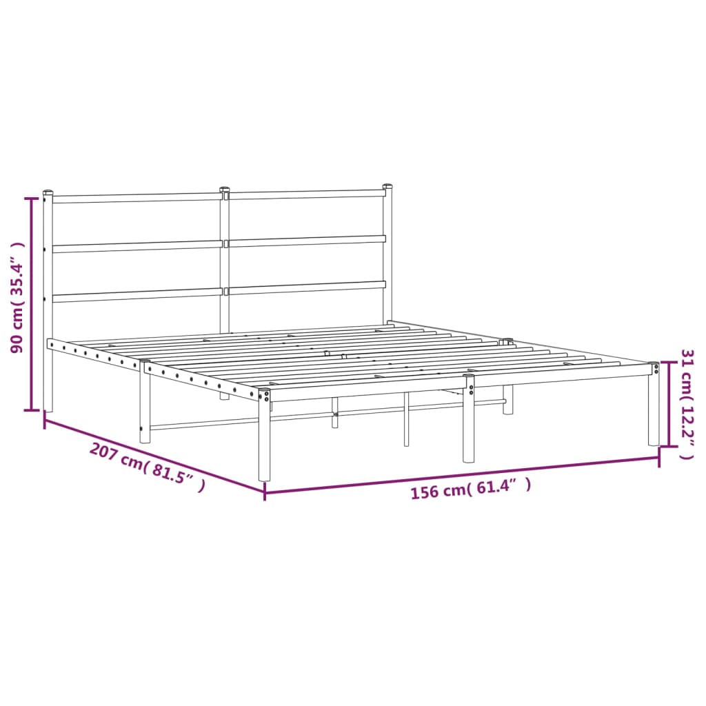 Metal Bed Frame without Mattress with Headboard Black 150x200 cm