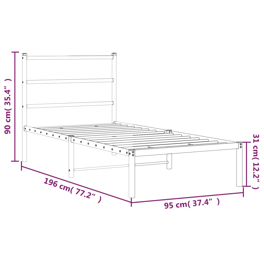 Metal Bed Frame without Mattress with Headboard White 90x190 cm