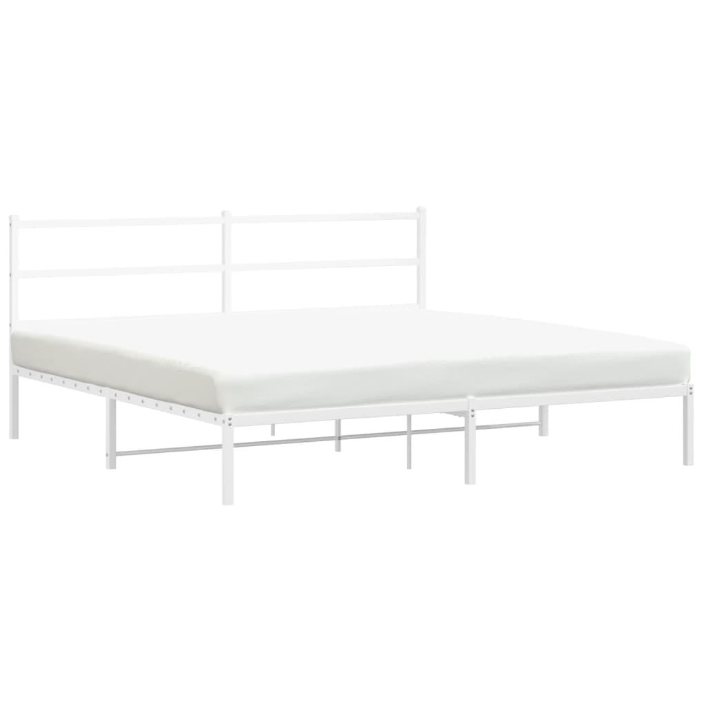 Metal Bed Frame without Mattress with Headboard White 183x203 cm King