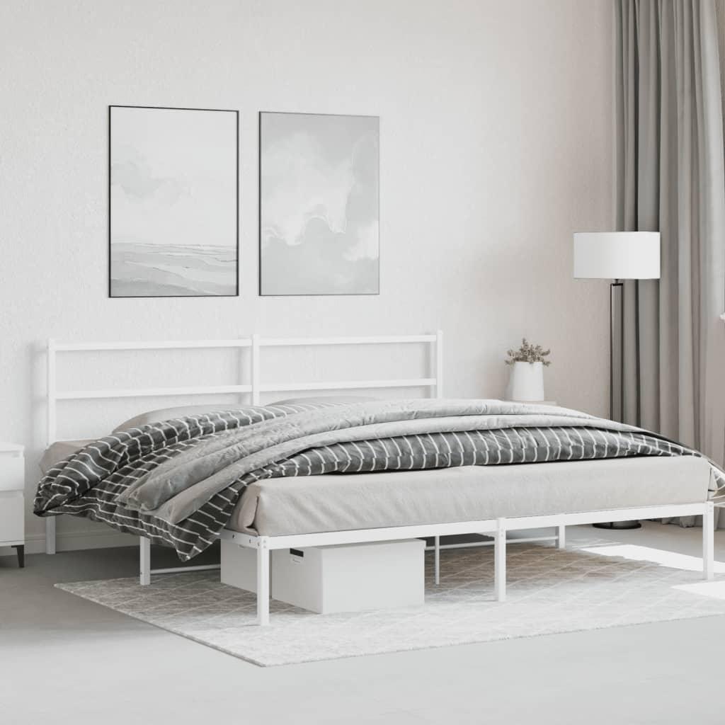 Metal Bed Frame without Mattress with Headboard White 183x203 cm King
