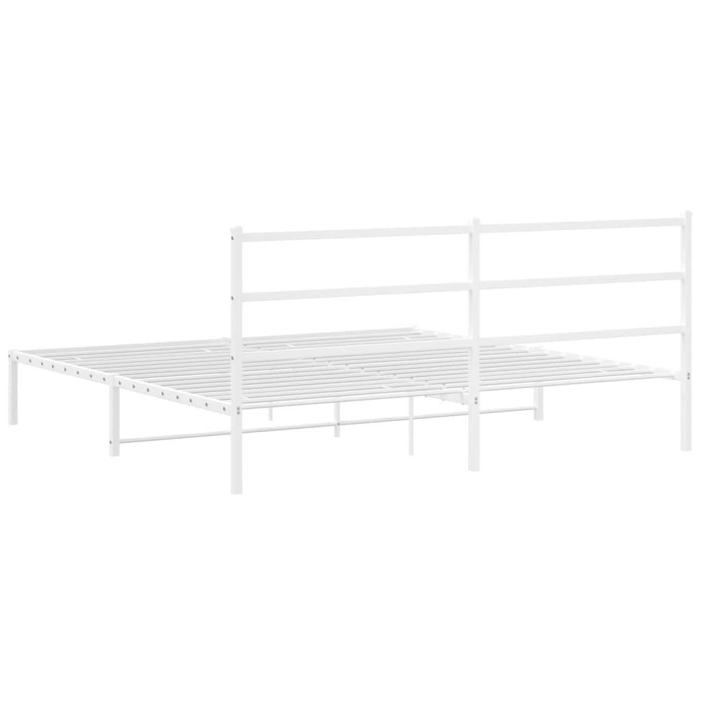 Metal Bed Frame without Mattress with Headboard White 183x203 cm King