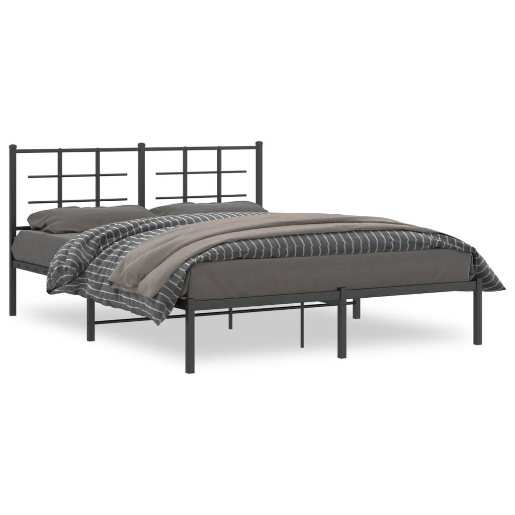 Metal Bed Frame without Mattress with Headboard Black 150x200 cm