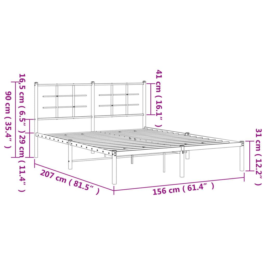 Metal Bed Frame without Mattress with Headboard Black 150x200 cm
