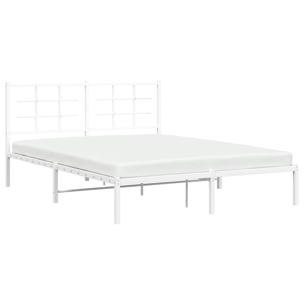 Metal Bed Frame without Mattress with Headboard White 150x200 cm