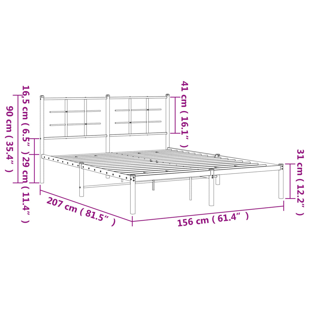 Metal Bed Frame without Mattress with Headboard White 150x200 cm