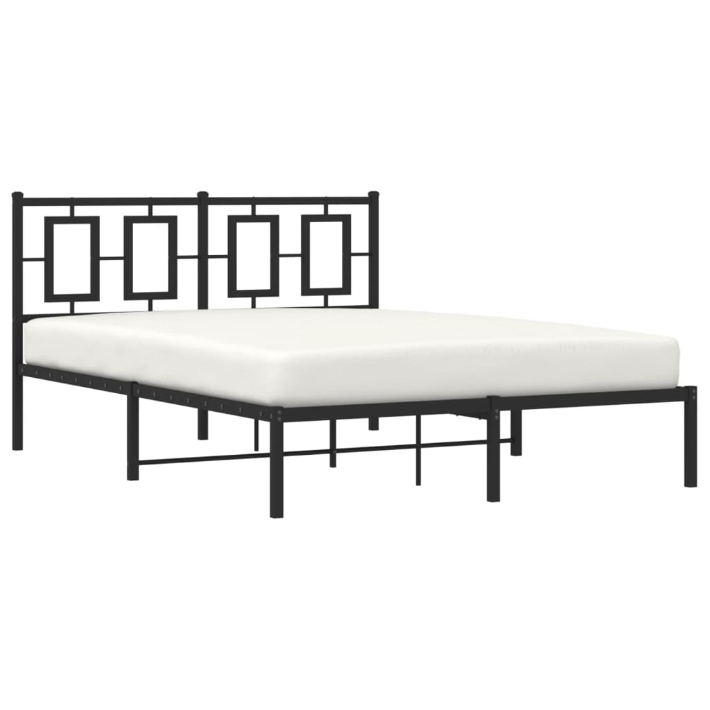 Metal Bed Frame without Mattress with Headboard Black 135x190 cm