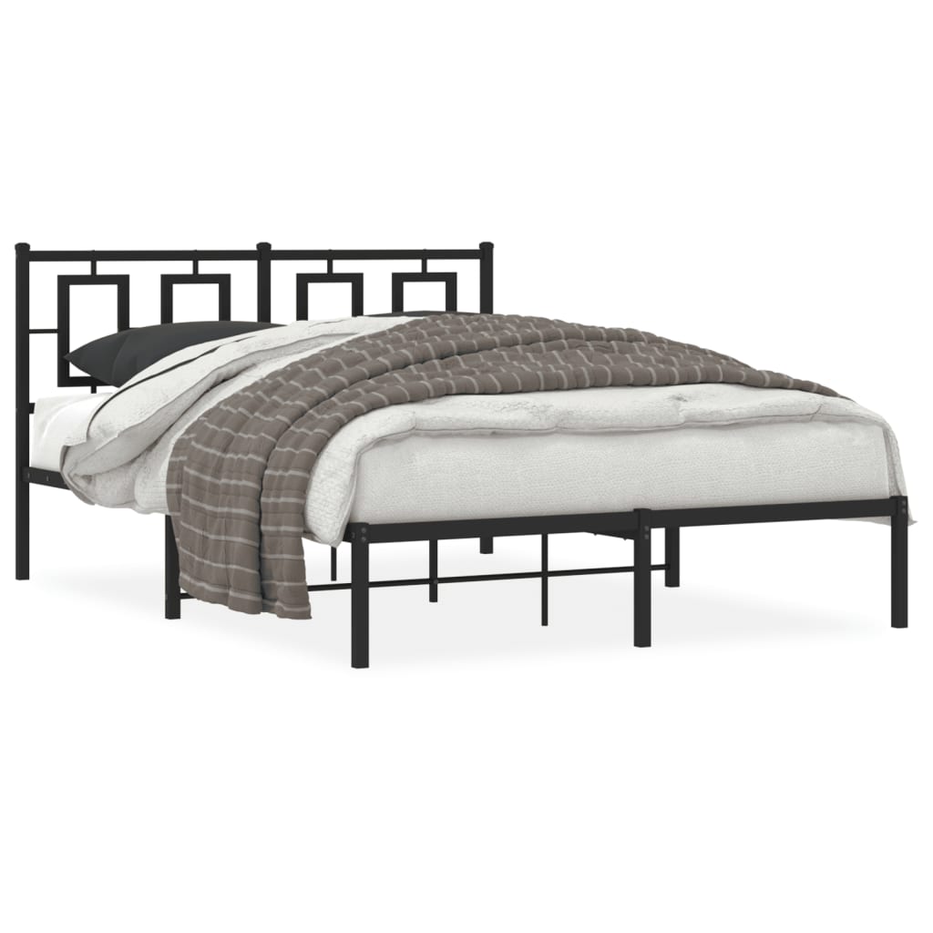 Metal Bed Frame without Mattress with Headboard Black 135x190 cm