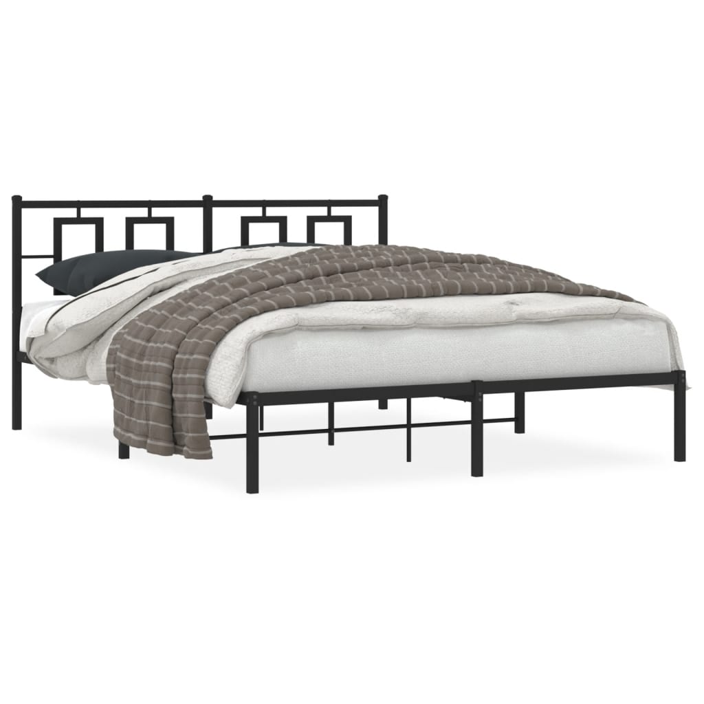 Metal Bed Frame without Mattress with Headboard Black 150x200 cm