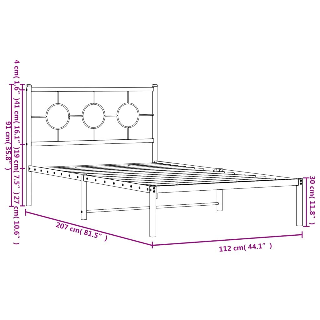 Metal Bed Frame without Mattress with Headboard White 107x203 cm King Single