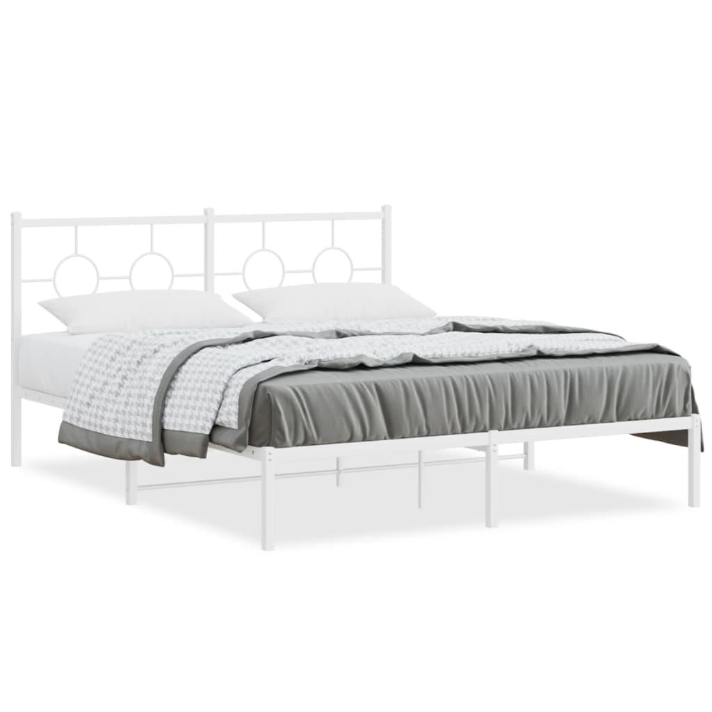 Metal Bed Frame without Mattress with Headboard White 150x200 cm