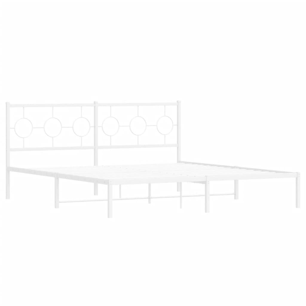 Metal Bed Frame without Mattress with Headboard White 183x203 cm King
