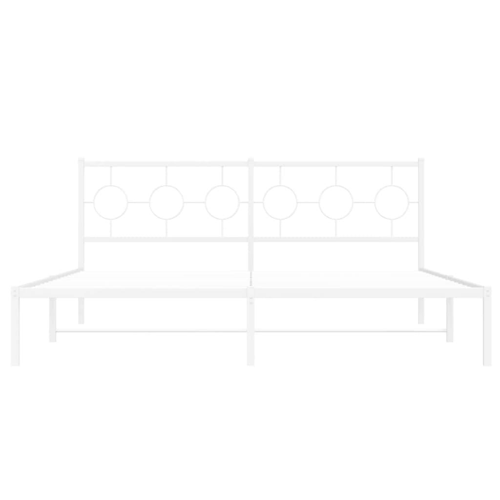 Metal Bed Frame without Mattress with Headboard White 183x203 cm King
