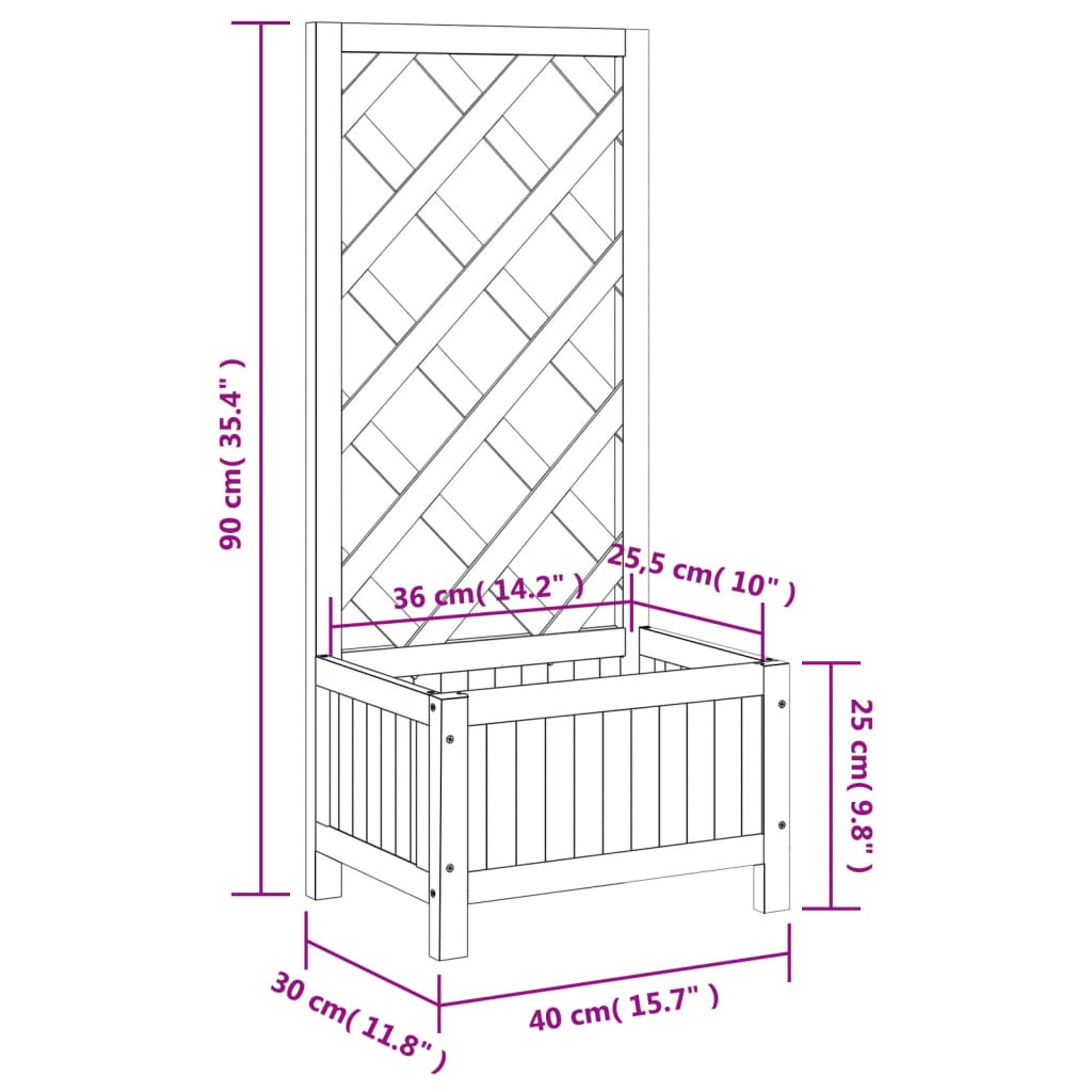 Planter with Trellis Grey Solid Wood Fir