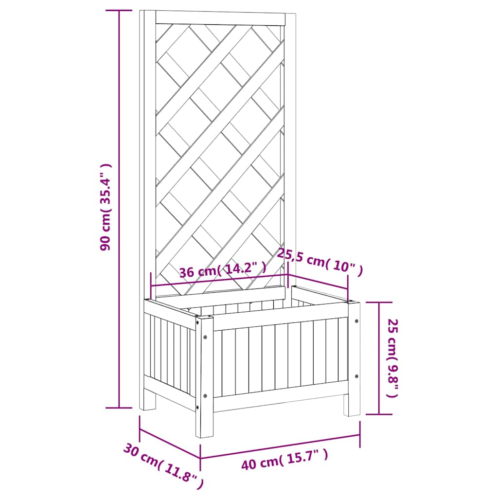 Planter with Trellis Black 40x30x90 cm Solid Wood Fir