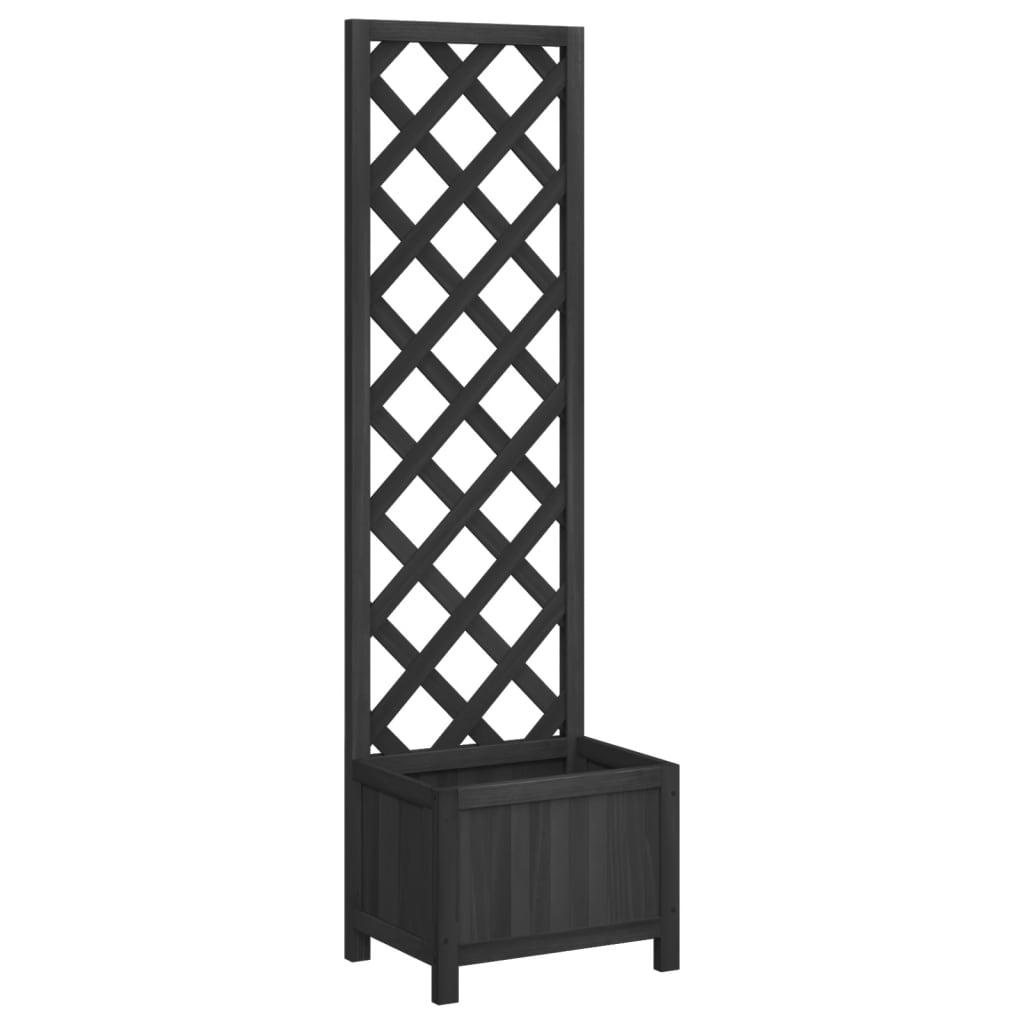 Planter with Trellis Black Solid Wood Fir