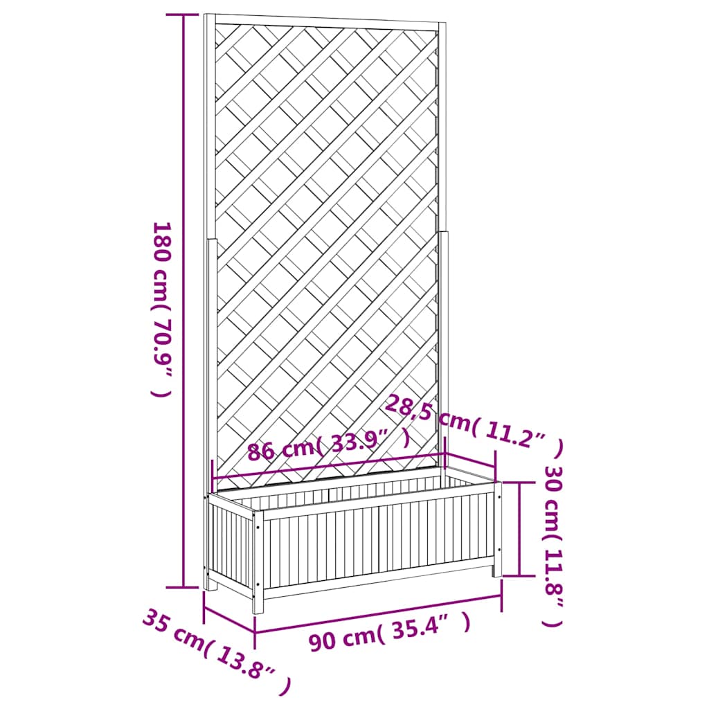 Planter with Trellis Grey 90x35x180 cm Solid Wood Fir