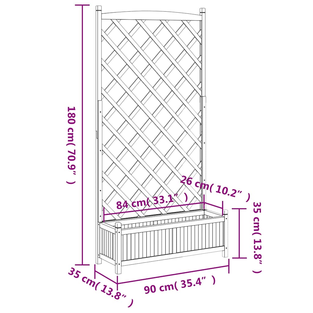Planter with Trellis Brown 90x35x180 cm Solid Wood Fir