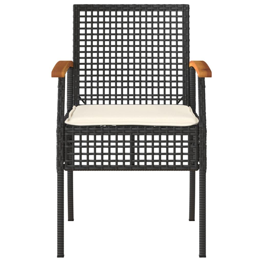 Garden Chairs with Cushions 4 pcs Black Poly Rattan Acacia Wood