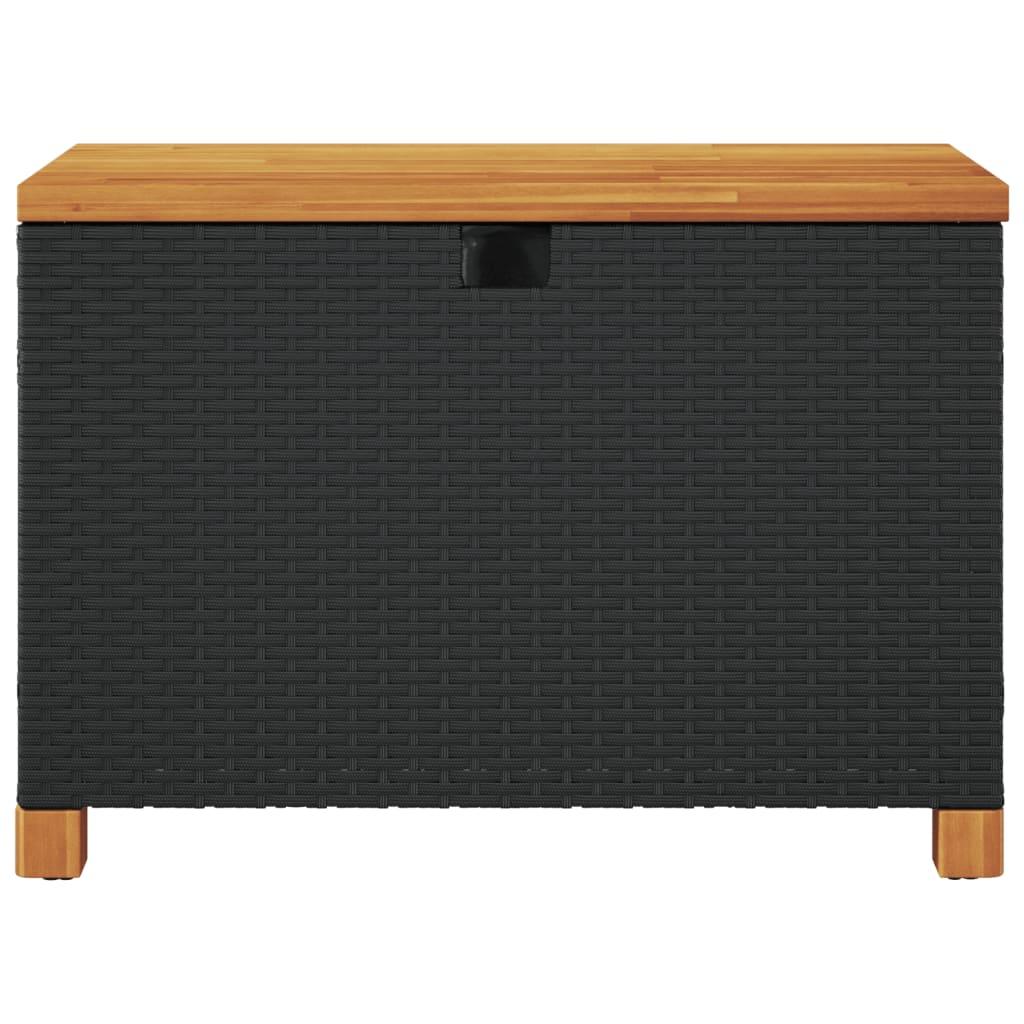 Garden Storage Box Black 80x40x48 cm Poly Rattan Acacia Wood