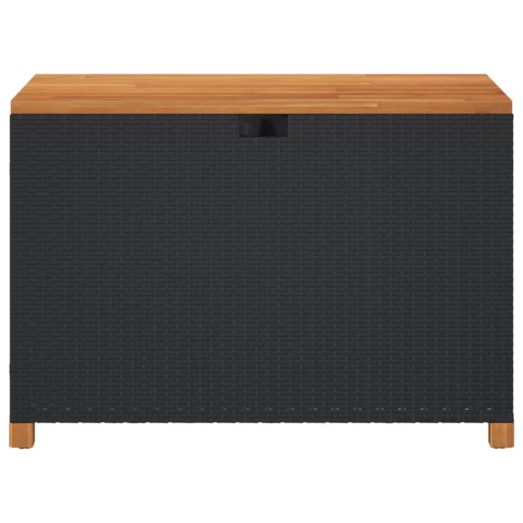 Garden Storage Box Black 110x55x63 cm Poly Rattan Acacia Wood