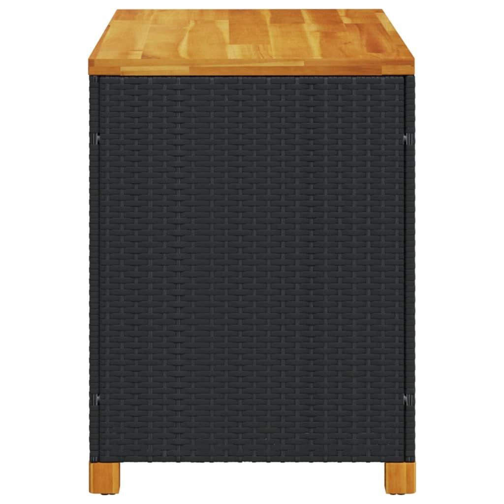Garden Storage Box Black 110x55x63 cm Poly Rattan Acacia Wood