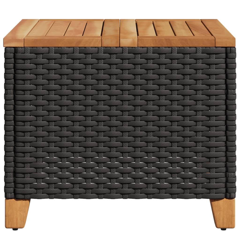 Garden Table Black 45x45x37 cm Poly Rattan Acacia Wood
