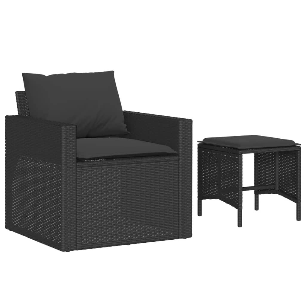 4 Piece Garden Sofa Set with Cushions Black Poly Rattan