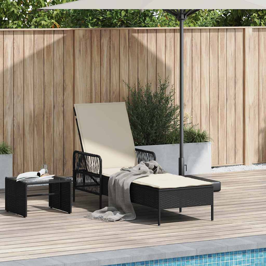 Sun Lounger Poly Rattan Black and Cream White
