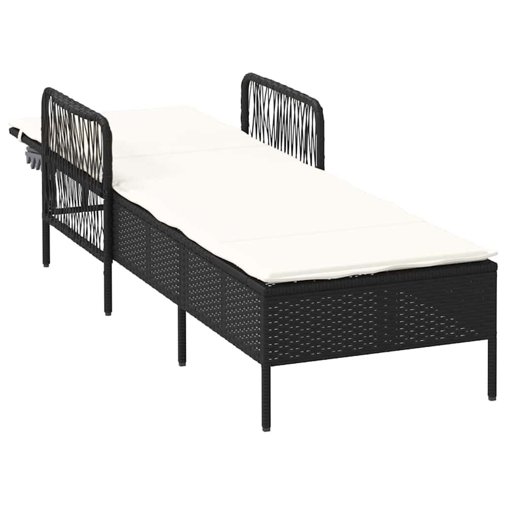 Sun Lounger Black and Cream White 55 x 200 x 92 cm Poly Rattan
