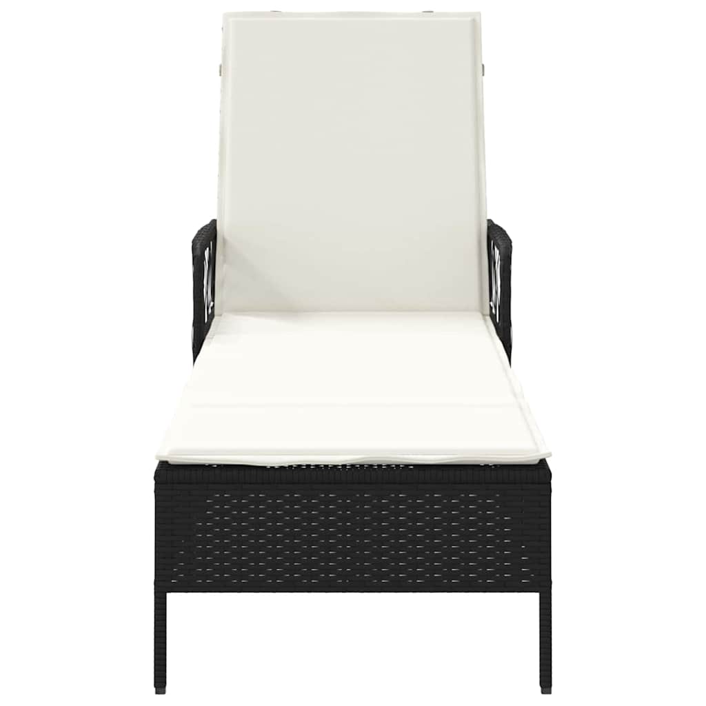 Sun Lounger Black and Cream White 55 x 200 x 92 cm Poly Rattan