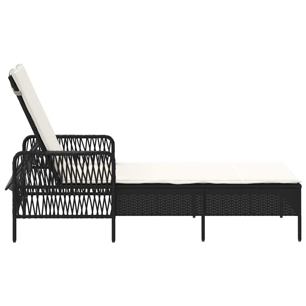 Sun Lounger Black and Cream White 55 x 200 x 92 cm Poly Rattan