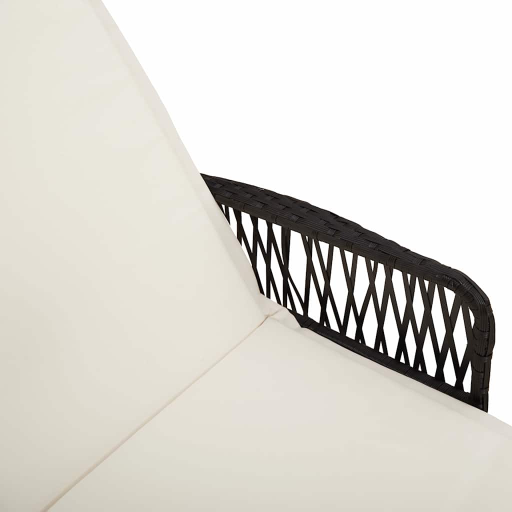 Sun Lounger Reclining 3 pcs Black and Cream White Poly Rattan