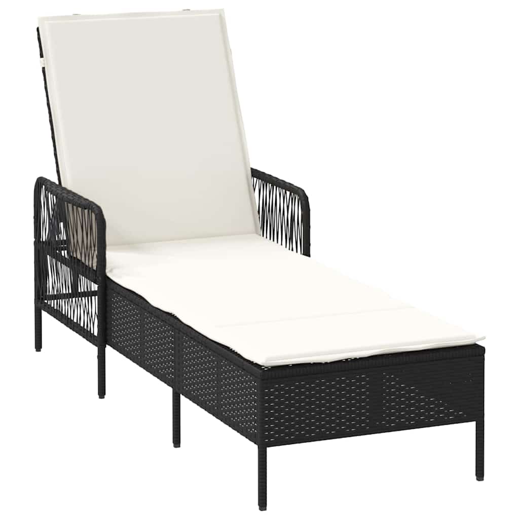 Sun Lounger Reclining 3 pcs Black and Cream White Poly Rattan
