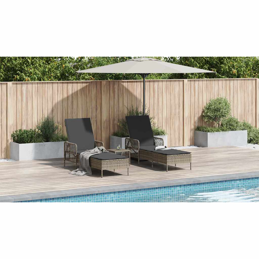 Sun Lounger 3 pcs Grey and Dark Grey 55 x 200 x 92 cm