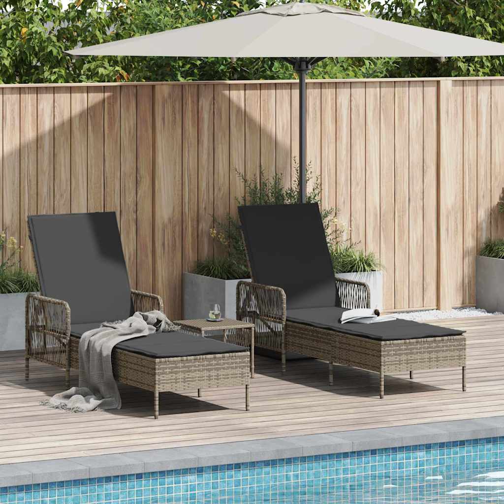 Sun Lounger Reclining 3 pcs Grey and Dark Grey Poly Rattan