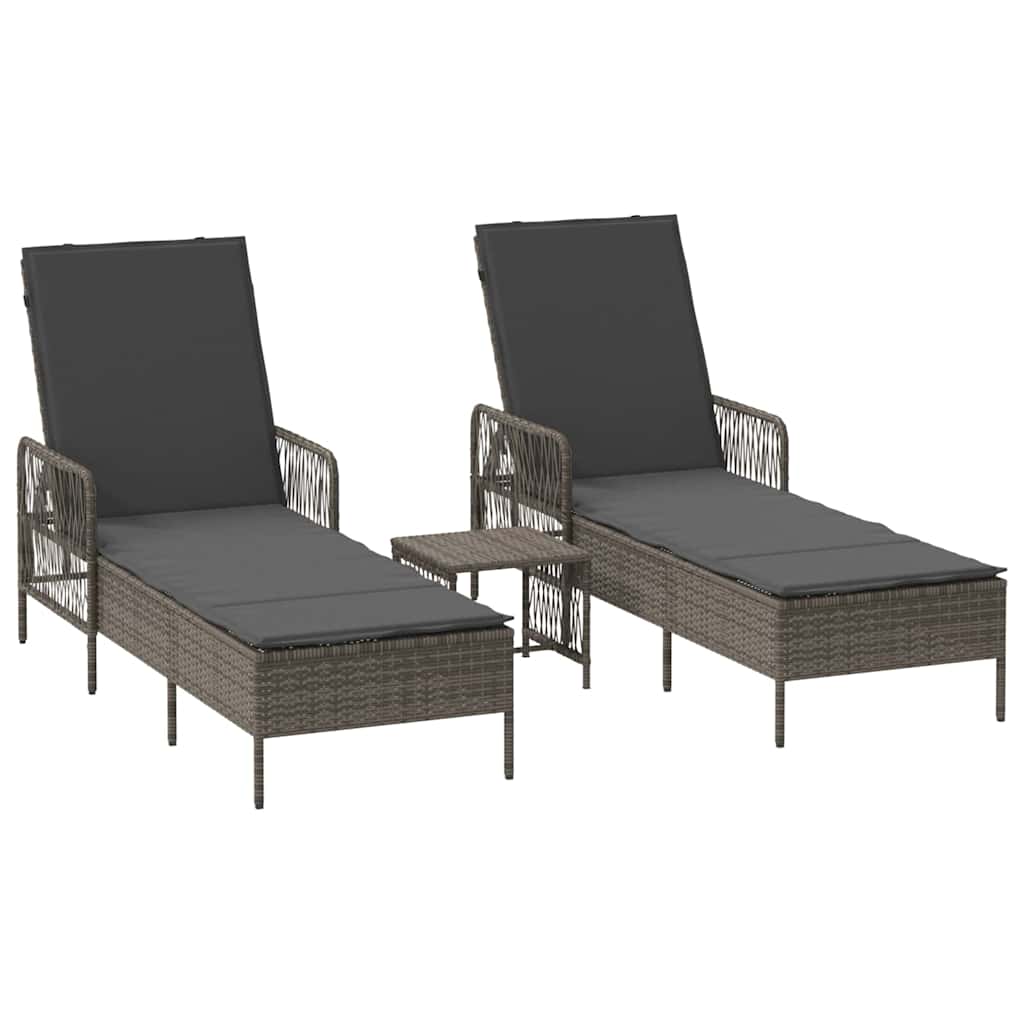 Sun Lounger Reclining 3 pcs Grey and Dark Grey Poly Rattan