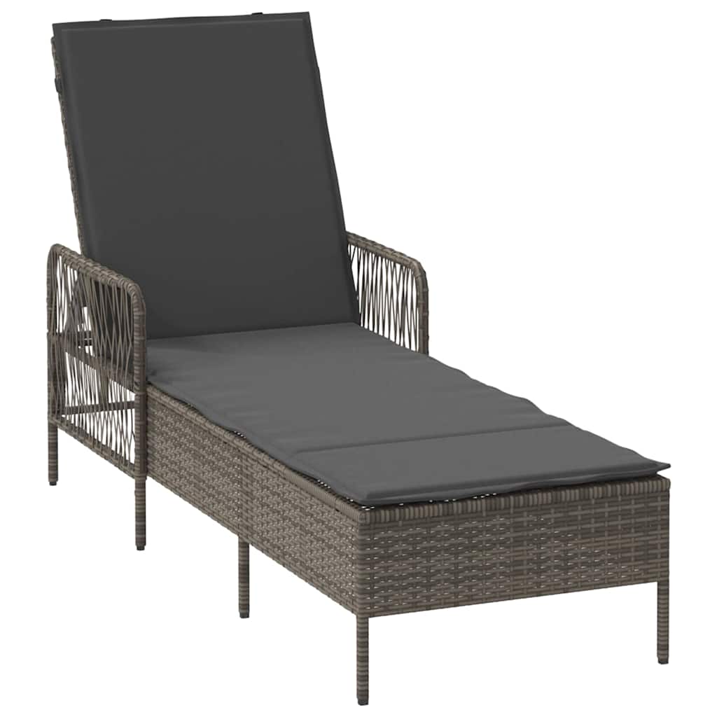 Sun Lounger Reclining 3 pcs Grey and Dark Grey Poly Rattan