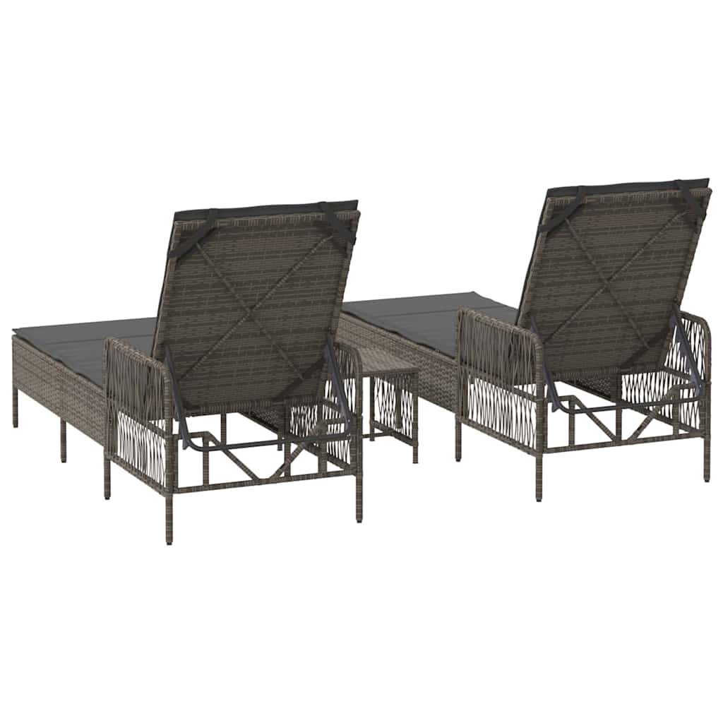 Sun Lounger Reclining 3 pcs Grey and Dark Grey Poly Rattan