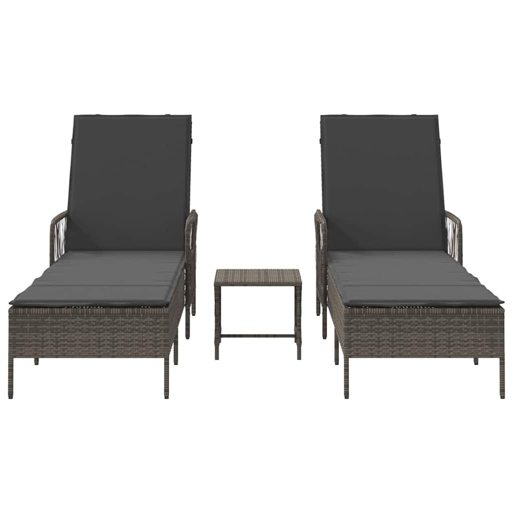 Sun Lounger Reclining 3 pcs Grey and Dark Grey Poly Rattan