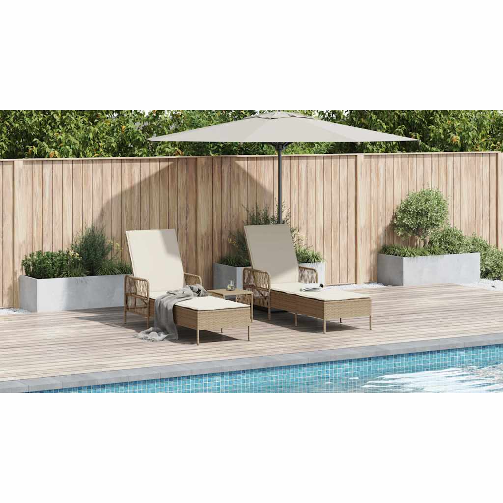 Sun Lounger 3 pcs Beige and Cream White 55 x 200 x 92 cm