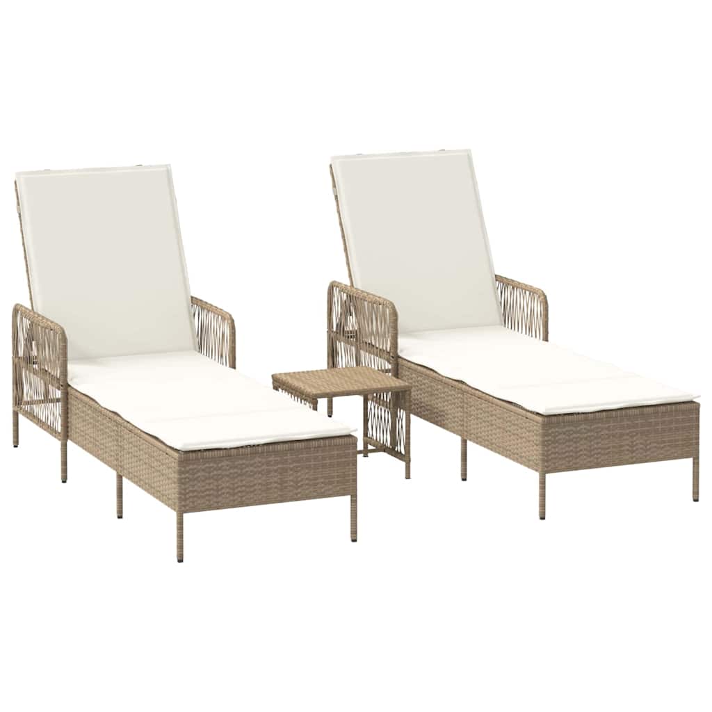 Sun Lounger 3 pcs Beige and Cream White 55 x 200 x 92 cm