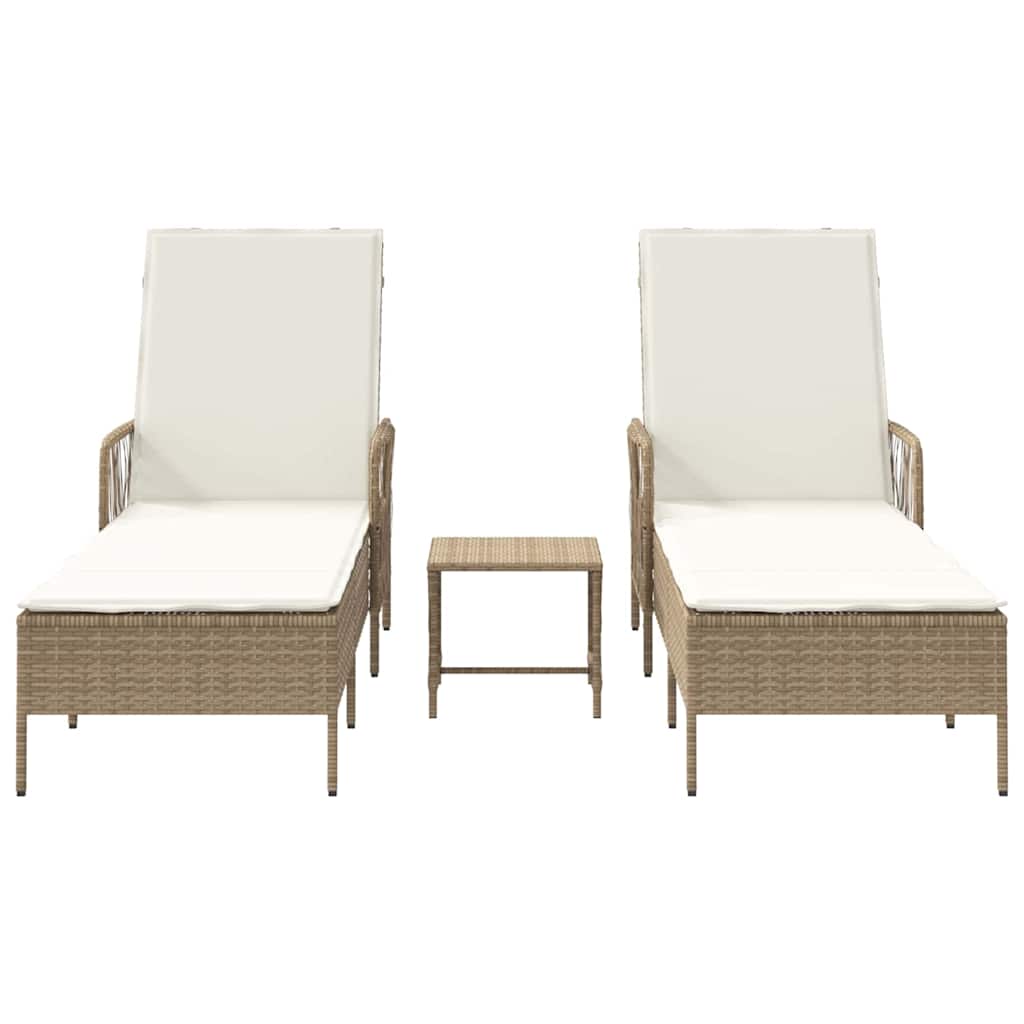 Sun Lounger 3 pcs Beige and Cream White 55 x 200 x 92 cm