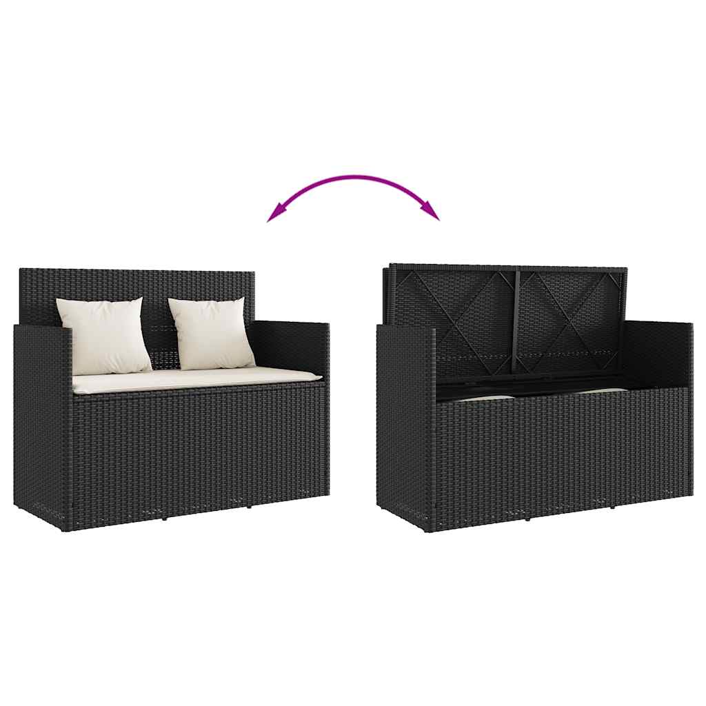 Garden Bench with Cushions Black Poly Rattan
