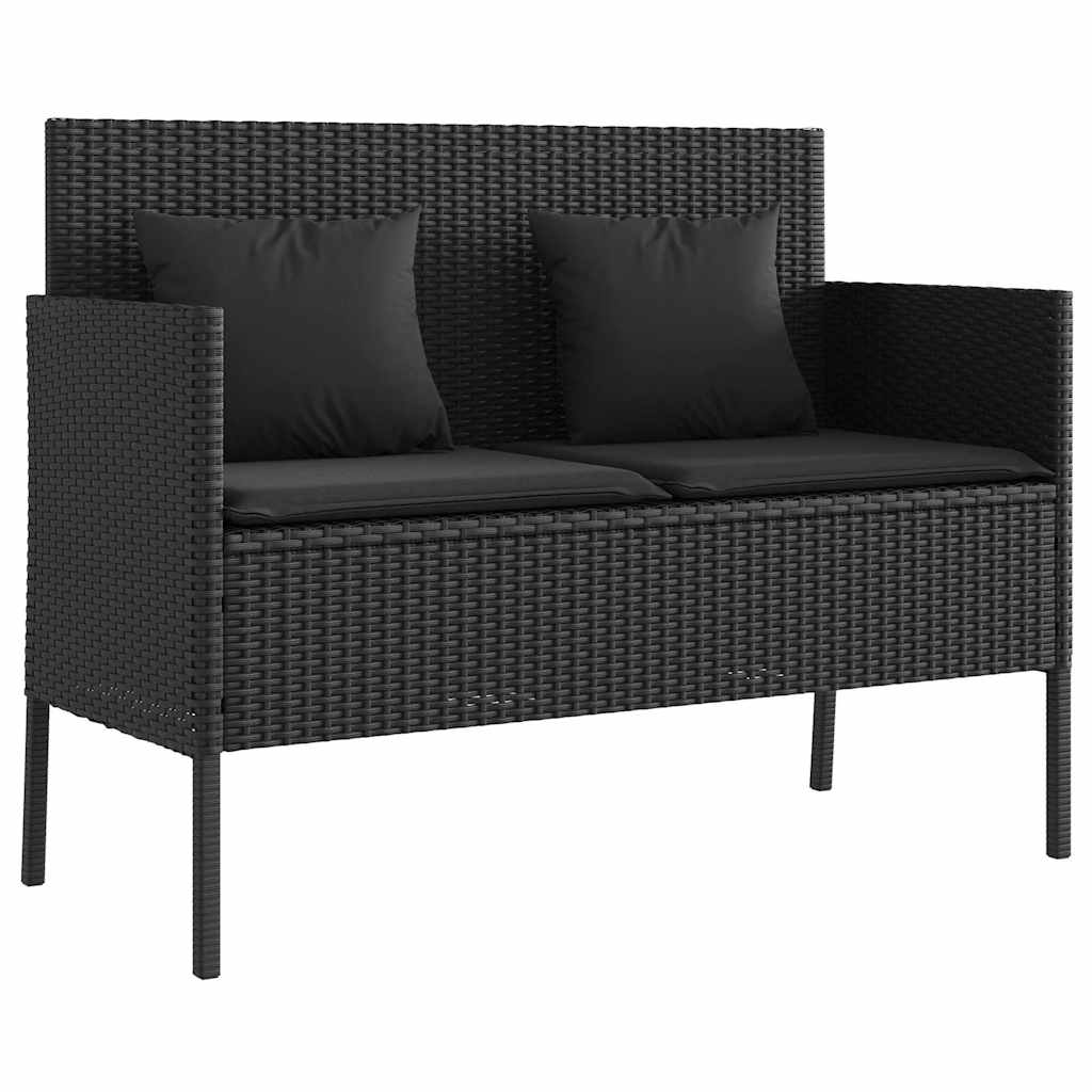 Garden Bench with Cushions Black Poly Rattan