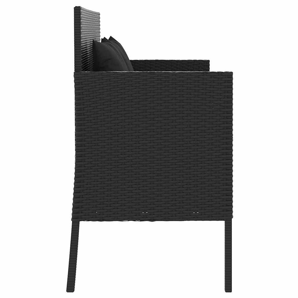 Garden Bench with Cushions Black Poly Rattan