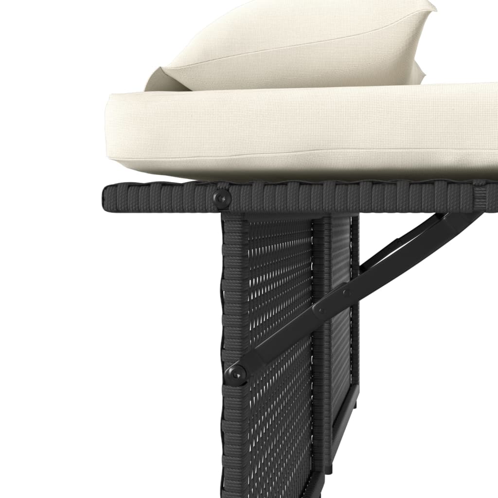 Reclining Garden Bench with Cushions Black Poly Rattan