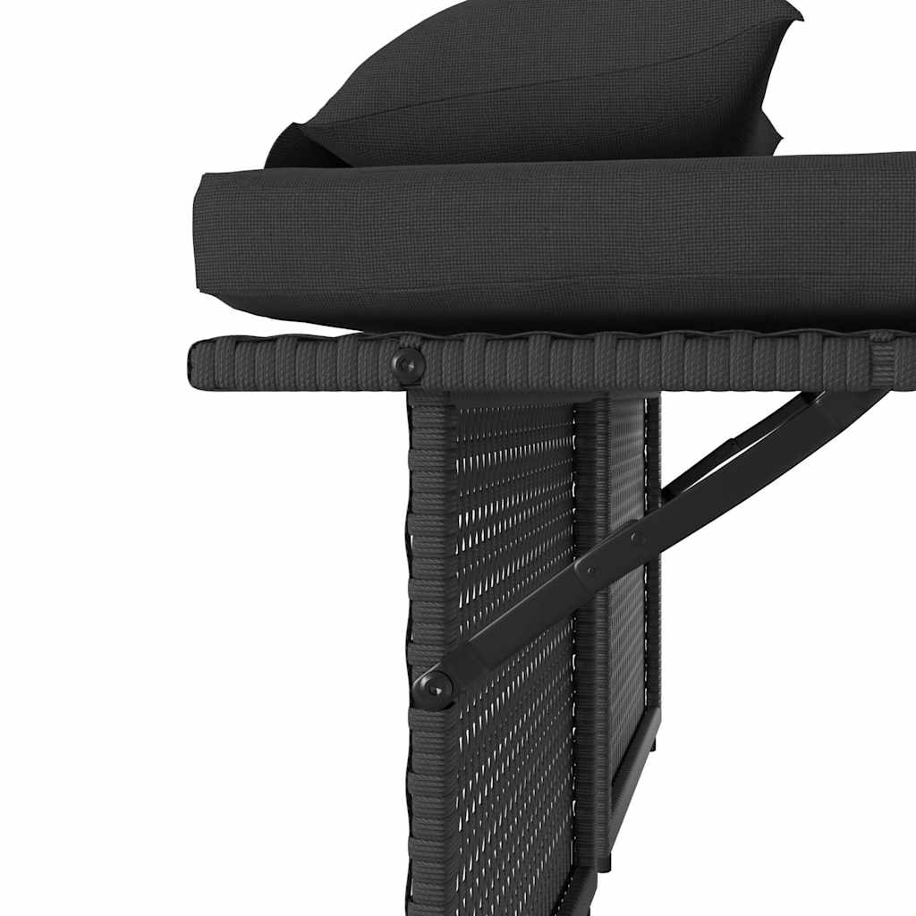 Reclining Garden Bench with Cushions Black Poly Rattan