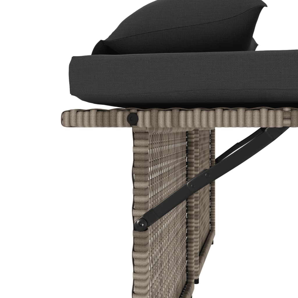 Reclining Garden Bench with Cushions Grey Poly Rattan