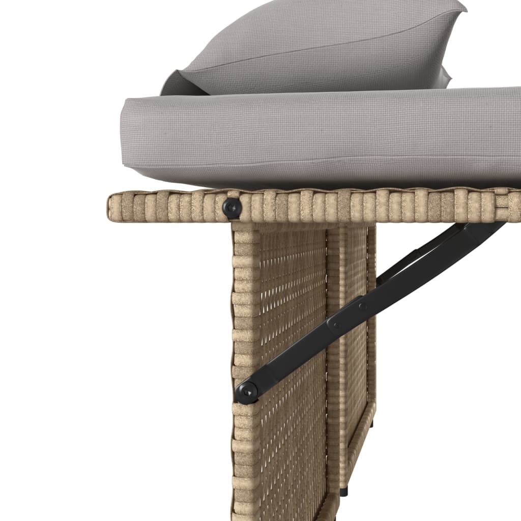 Reclining Garden Bench with Cushions Beige Poly Rattan