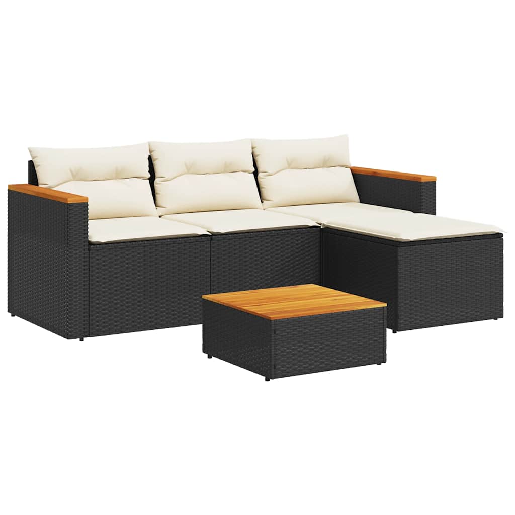 3 Piece Garden Sofa Set with Cushions Black Poly Rattan